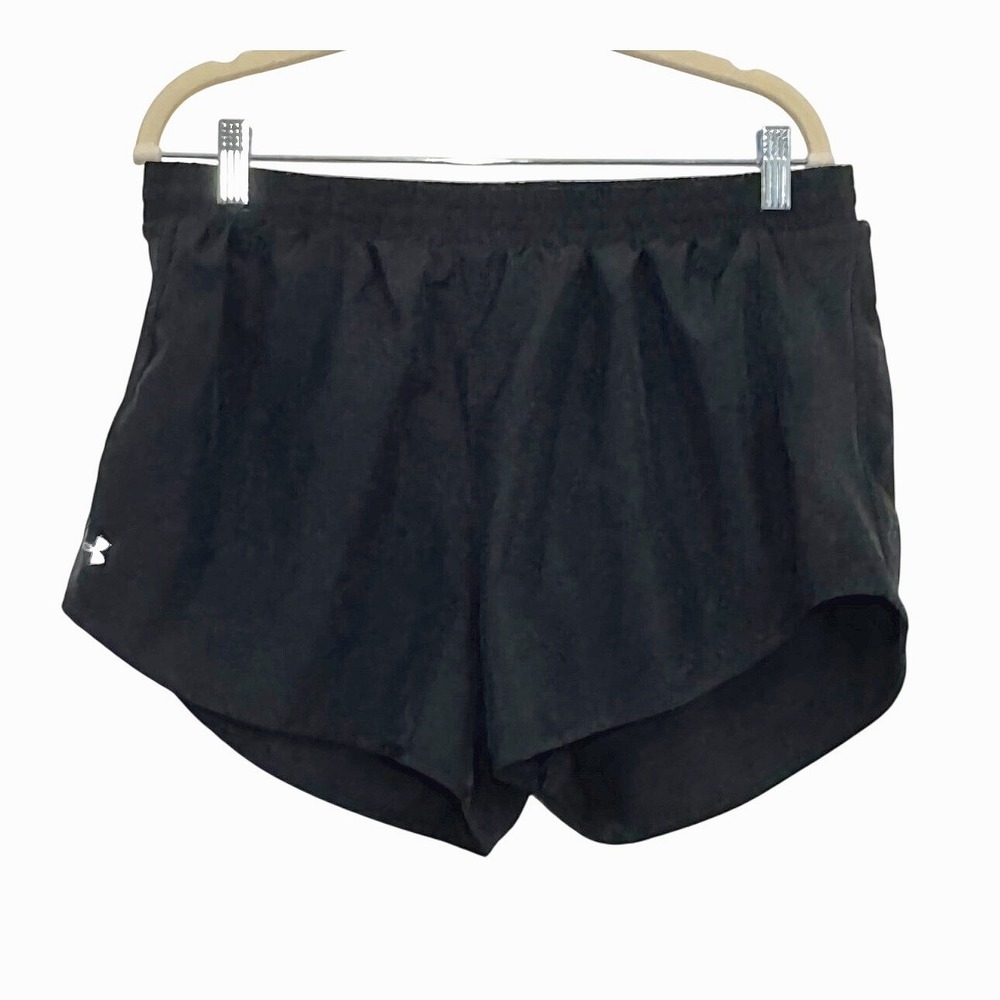 Under Armour HeatGear Running Shorts Women Large Black Athletic Drawstring Sport - Picture 2 of 7